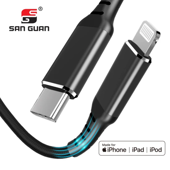 Cavo Lightning Micro USB C all'ingrosso con cavo dati per caricabatterie rapido da 60 W con treccia in nylon certificato Mfi 3FT 6FT per iPhone PRO/Airpods Fabbrica autorizzata